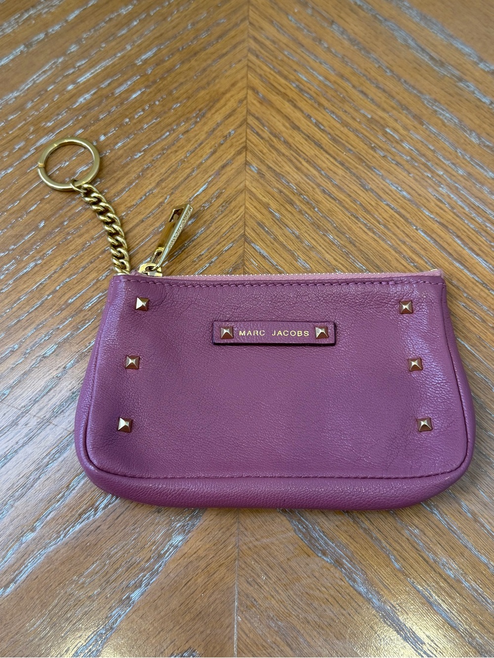 Marc Jacobs Pinkish Purple Leather Studded Keyring Wallet Coin Purse Pouch